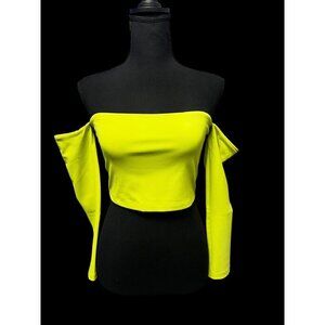Susana monaco Cropped Off-Shoulder Long Sleeve Top, Lime Green vacation summer